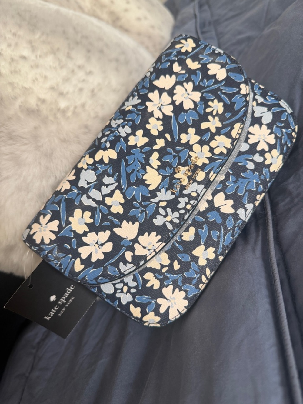 kate spade Navy Floral Crossbody Wallet with Cream Accents